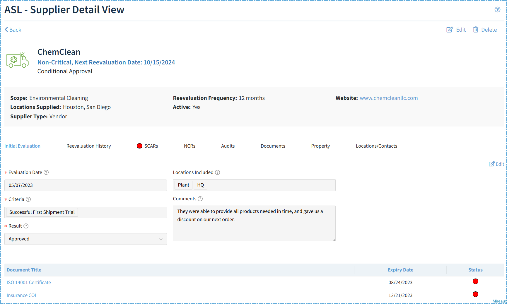screenshot of Web QMS